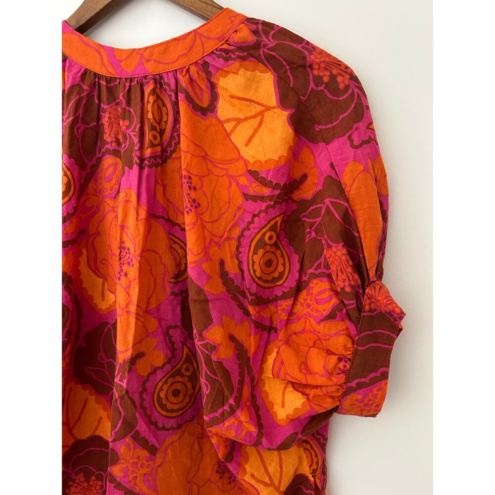 Ivy Jane Pink Orange Floral Bold Paisley V Neck Blouse Cotton Blend EUC S/M - Picture 9 of 10